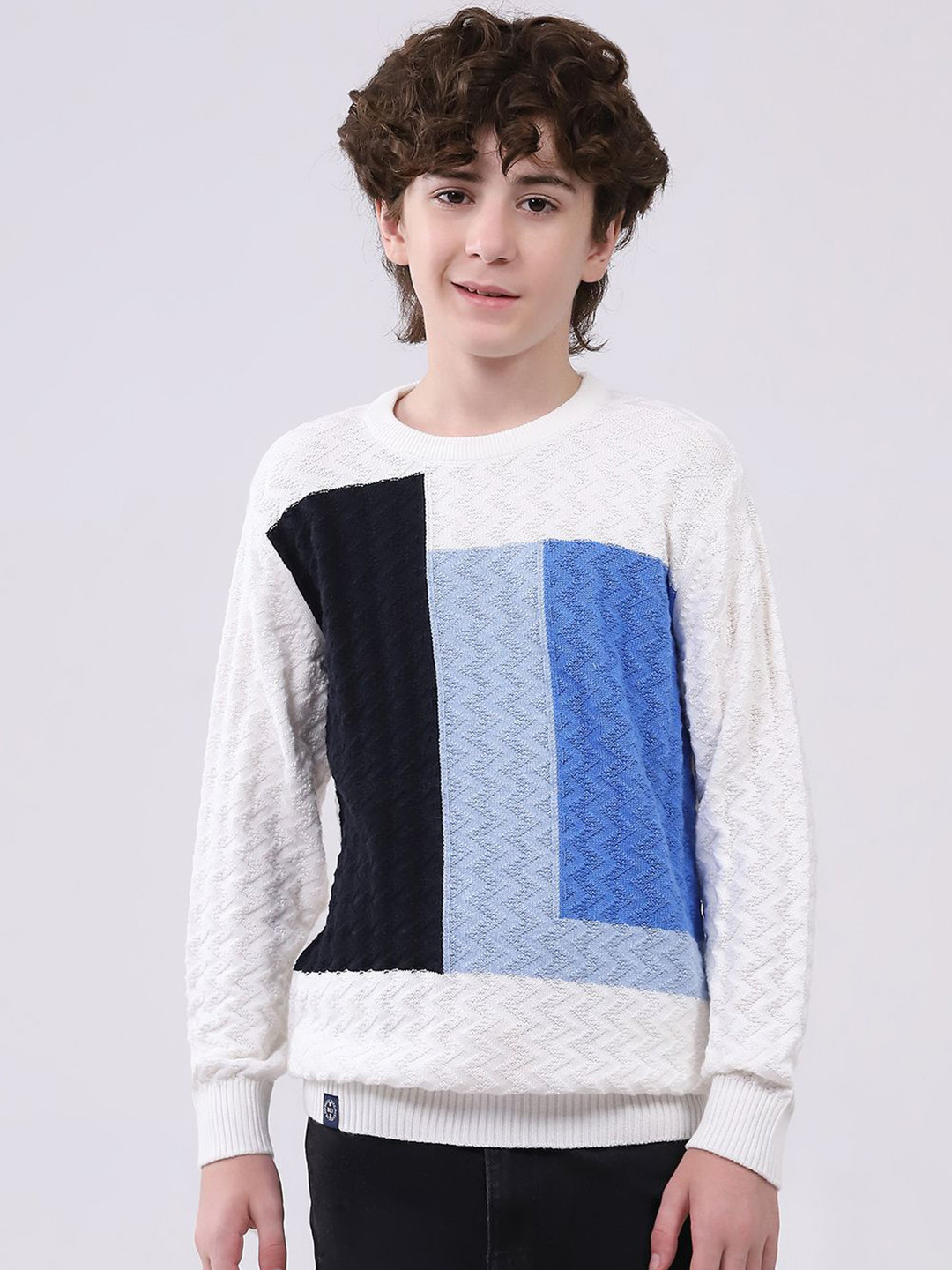Monte Carlo Boys Round Neck Full Sleeves Colourblocked Pullover