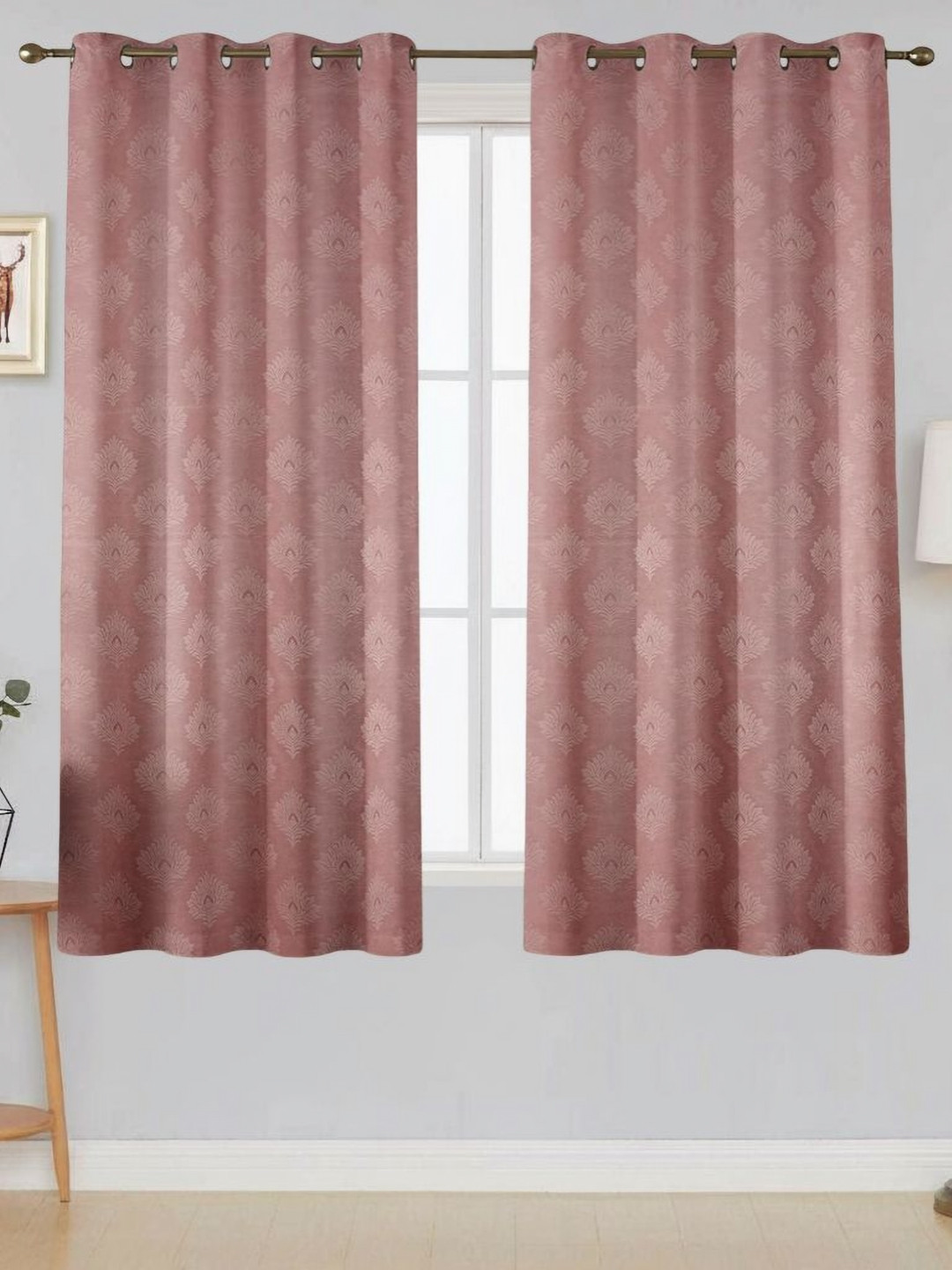 Aura Regal Bloom Peach-Coloured 2 Pieces Self Design Black Out Window Curtains