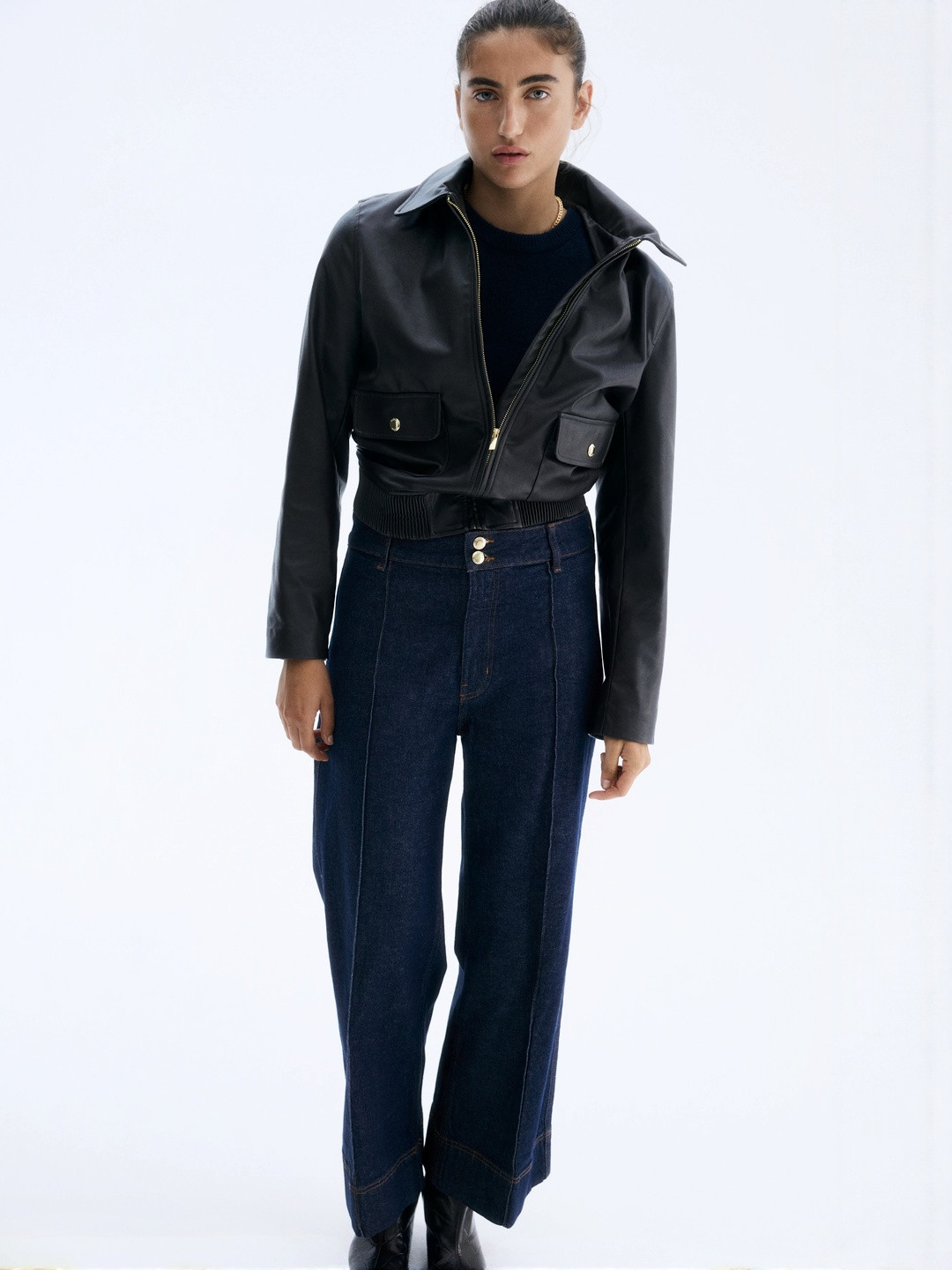 H&M Women Wide Leg High-Rise Panelling Jeans