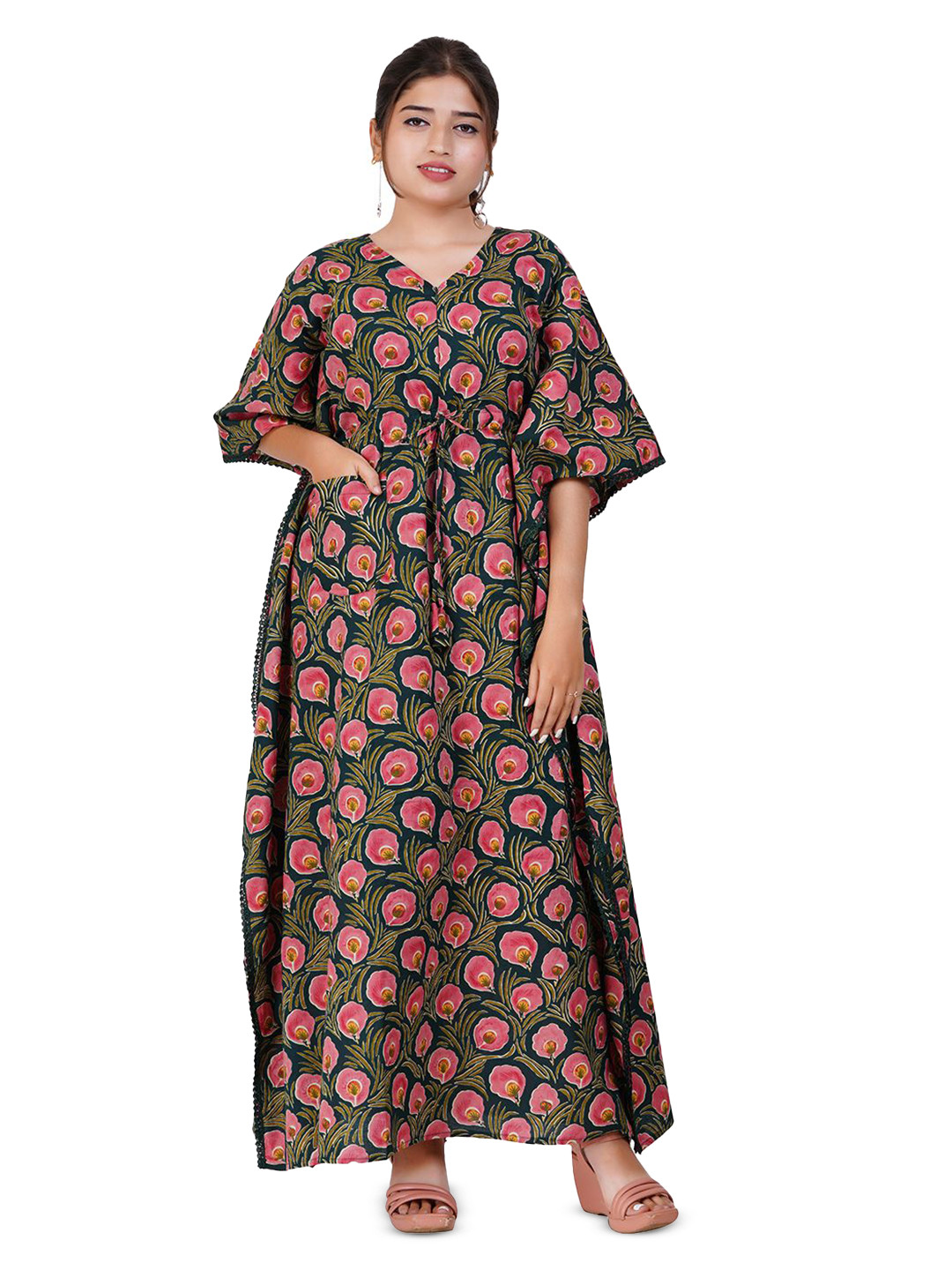 Modest Materna Women Floral Print Maternity kaftan Maxi Dress