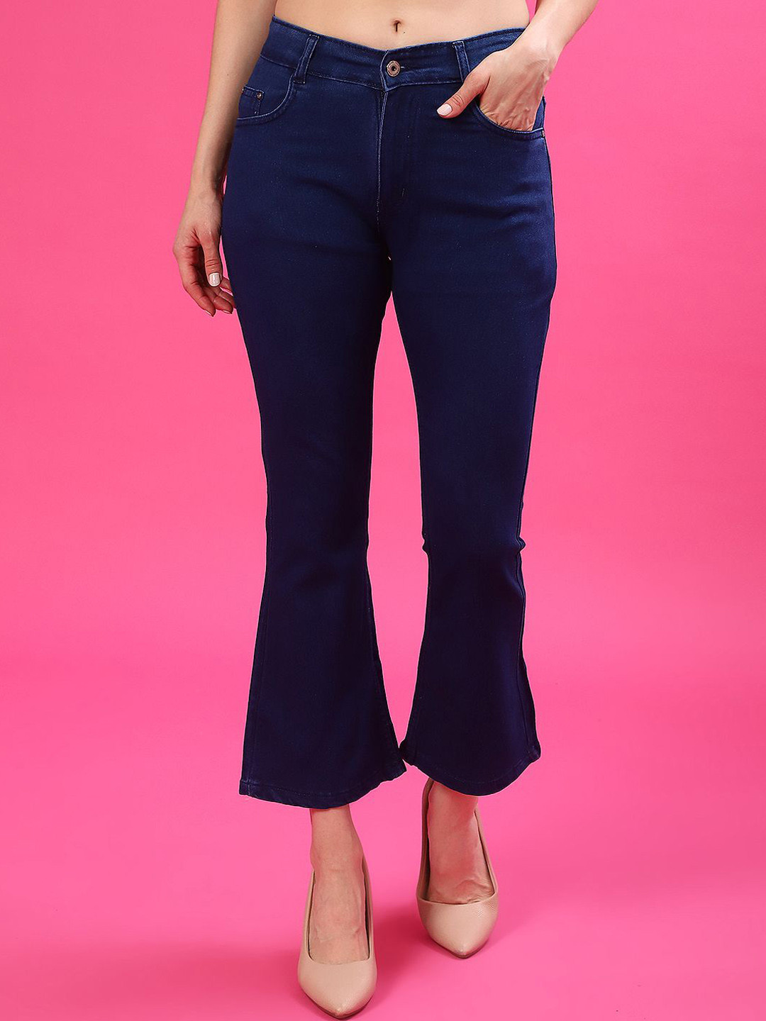 V-Mart Women Solid Bootcut No Fade Dark Shade Clean Look Cropped Jeans