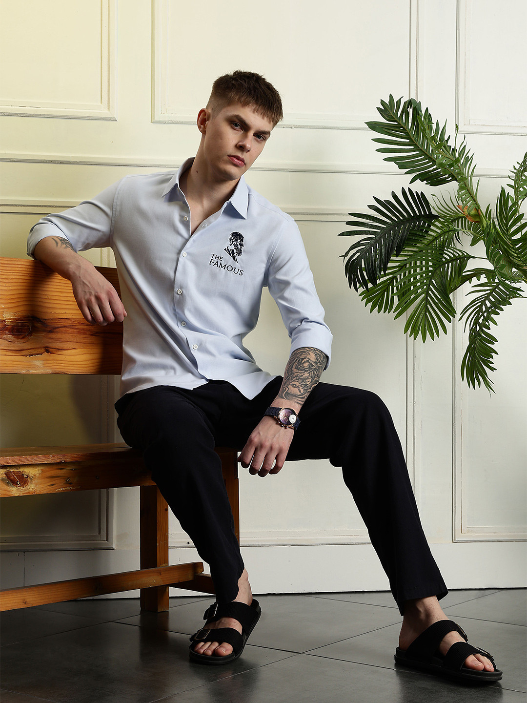 Eszett Famous Typography Embroidered Spread Collar Pure Cotton Shirt