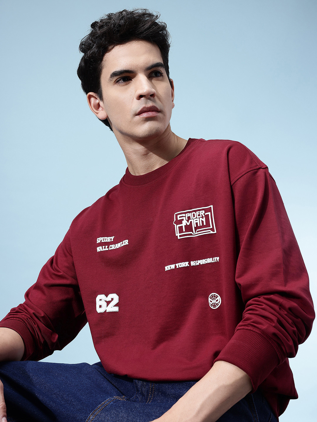 glitchez Spiderman Print Terry Relaxed Fit Sweatshirt