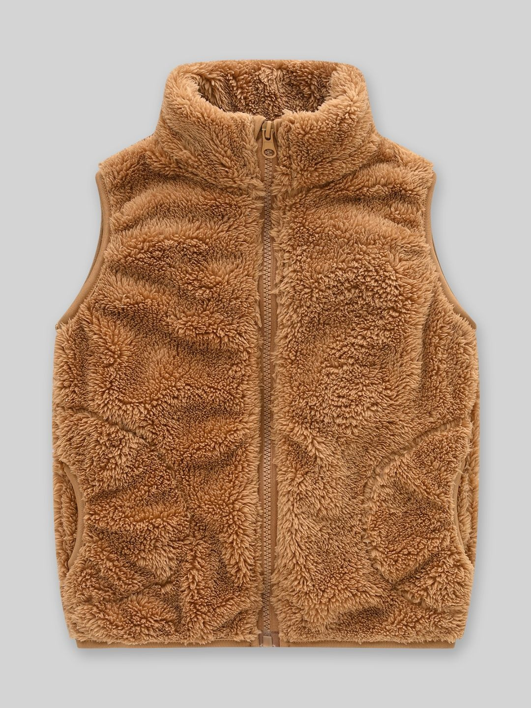 YK Boys Light Brown Sleeveless Faux Fur Jacket