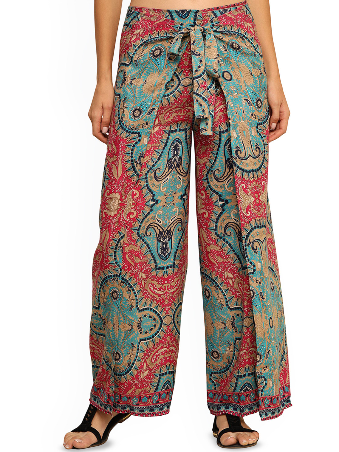 GALE GIRLS Comfort Women Ethnic Motifs Printed Comfort Convertible Pleated Trousers