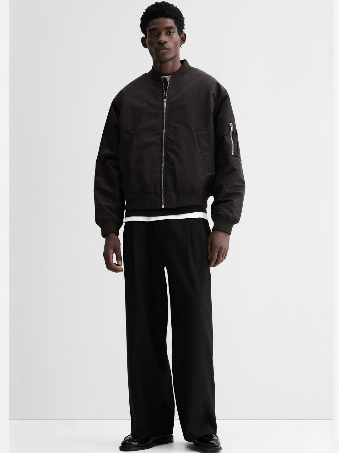 H&M Loose Fit Nylon Bomber Jacket