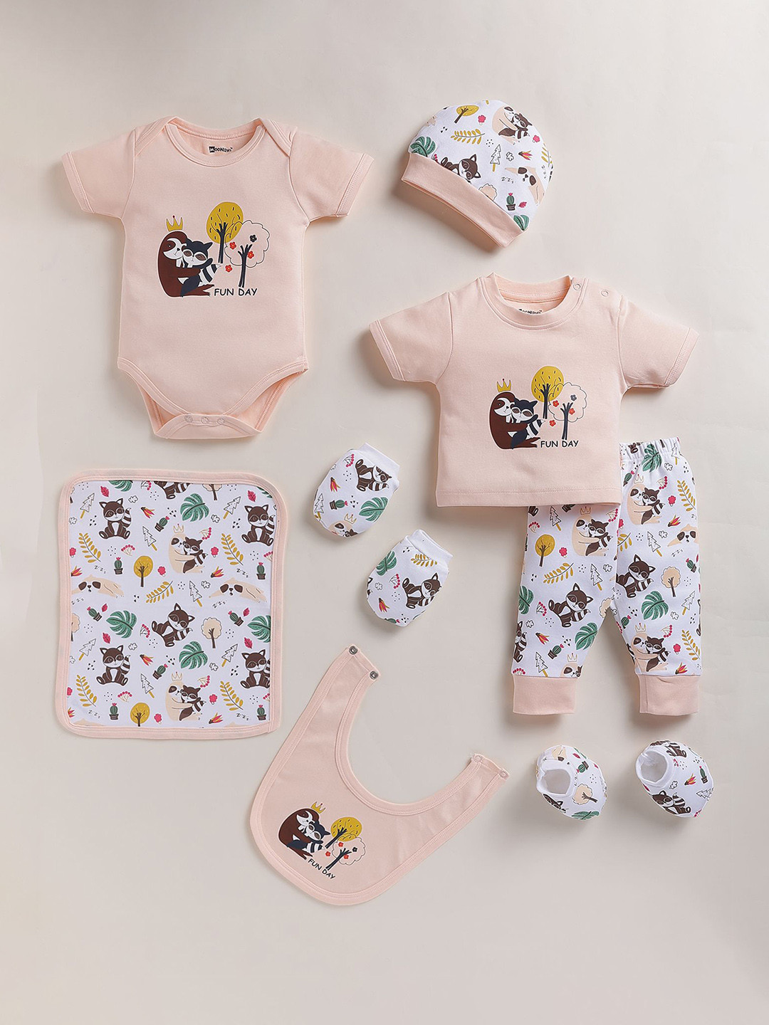 MooNKids 8-Pcs Printed Pure Cotton Baby Apparels Gift Set