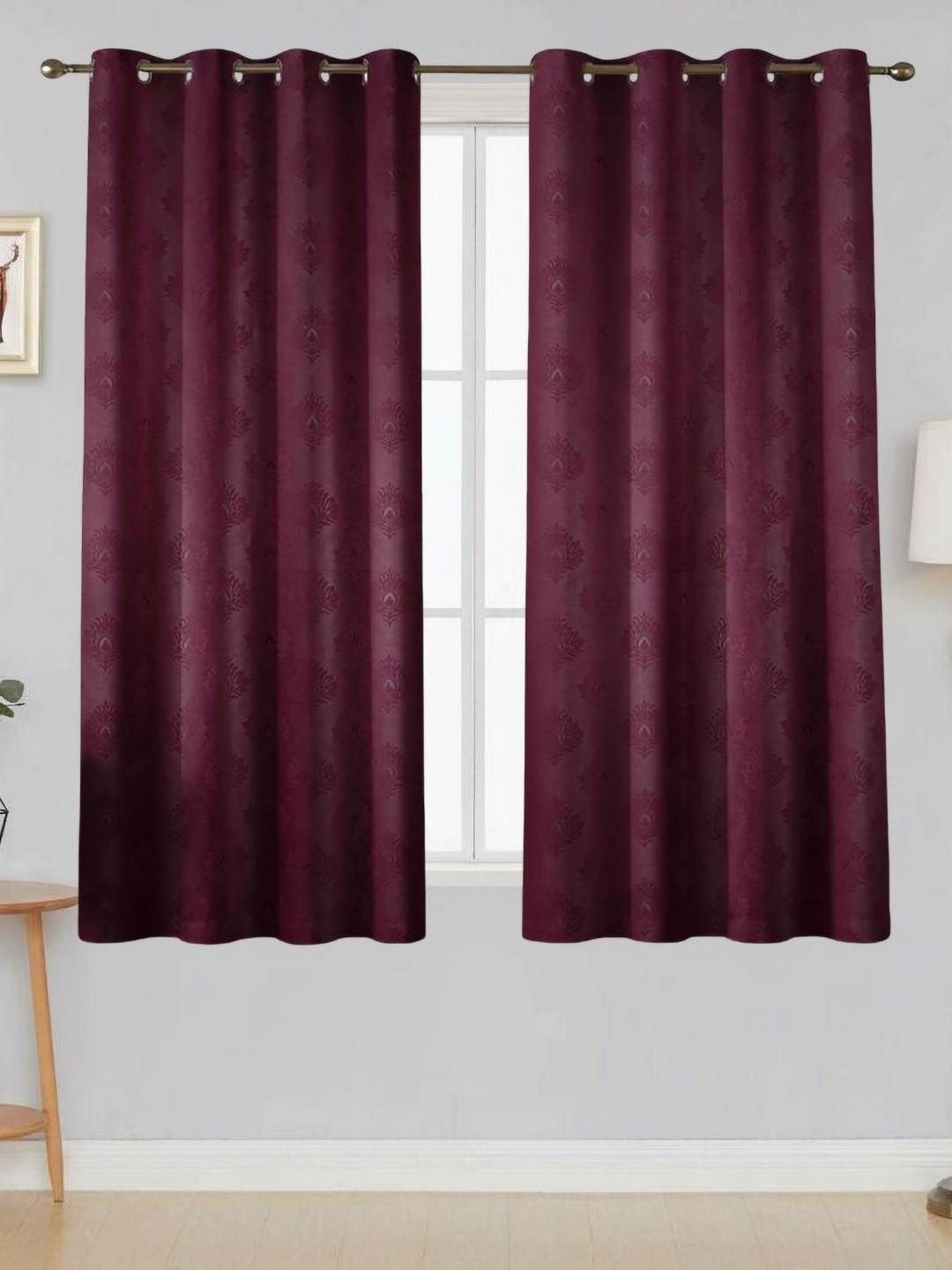 Aura Regal Bloom Violet 2 Pieces Floral Self Design Black Out Window Curtains