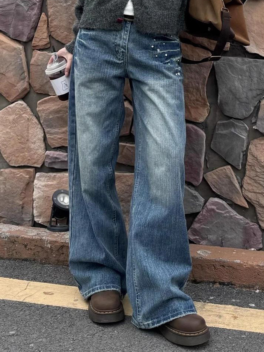 StyleCast x Revolte Men Baggy Fit Mid-Rise Light Fade Jeans