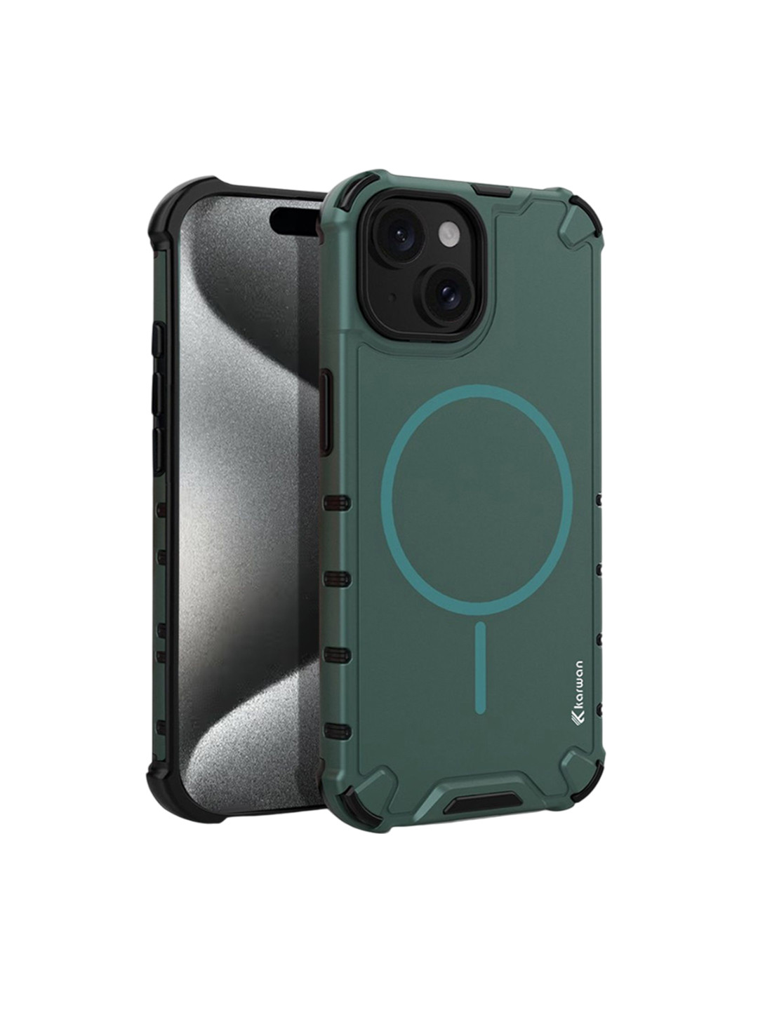 Karwan Unisex iPhone 15 Rugged Magnetic Dual-Layer Armor Protection Back Case