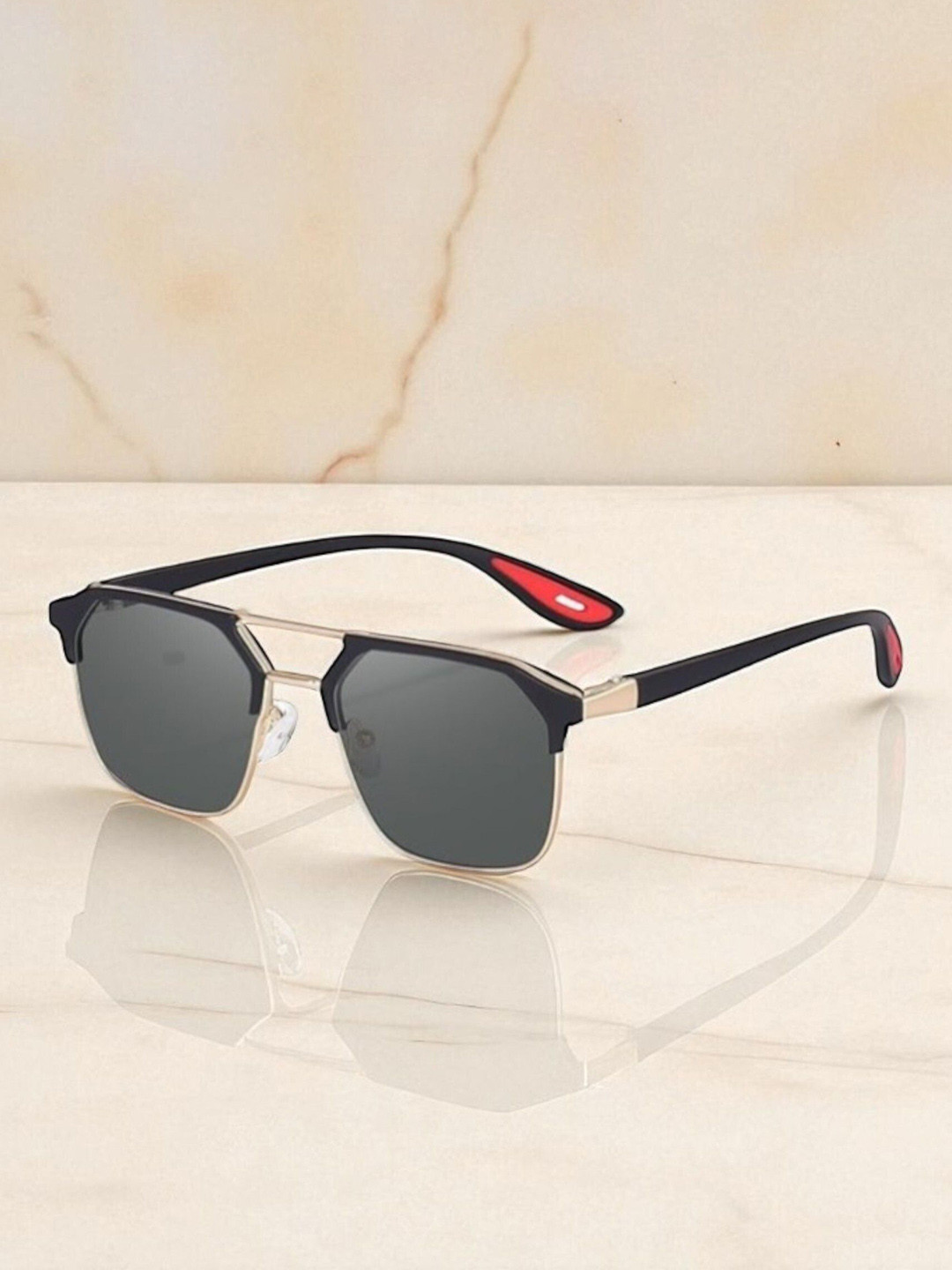 SPADEACES Unisex Square Sunglasses with UV Protected Lens GOLD BLACK FINAL-1
