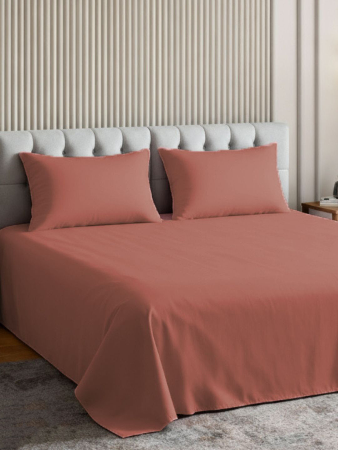 haus & kinder Orange 300 TC Pure Cotton Super King Bedsheet Set 2.75 m x 2.75 m