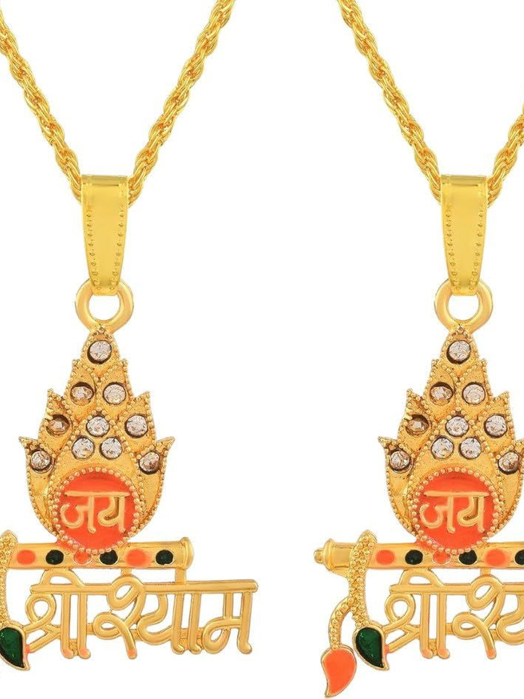 Lucents Unisex Artificial Stones Studded Jai Shree Shyam Pendant & Chain