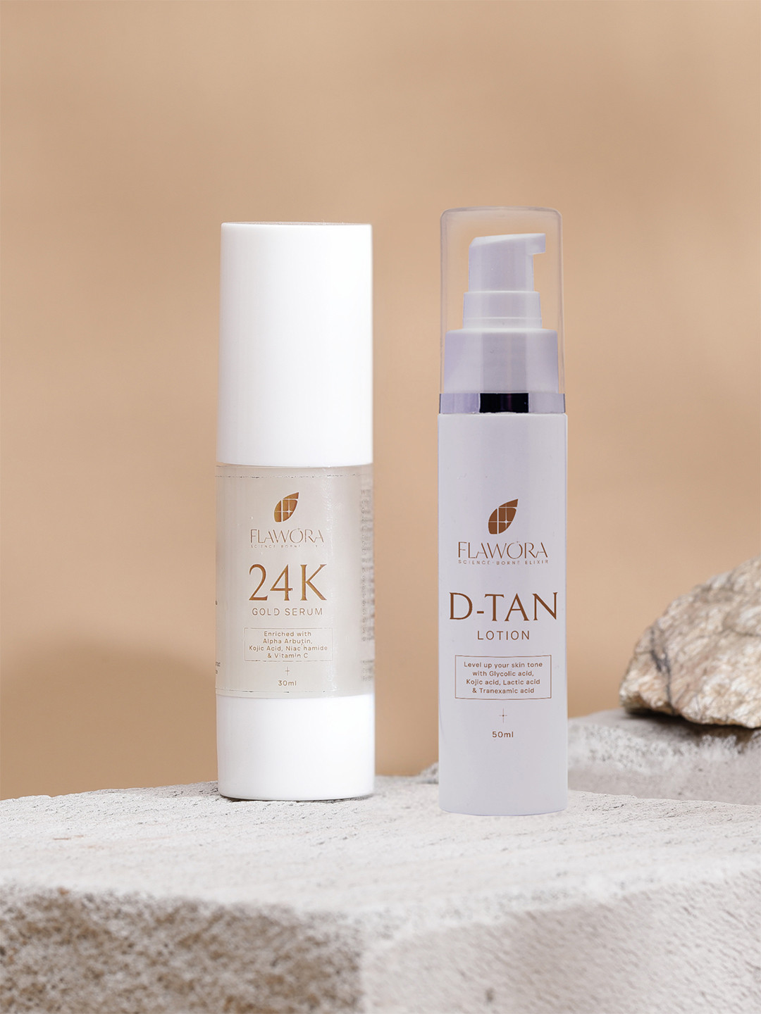 Flawora Set of 2 Gold Face Serum and D-Tan Lotion for Pigmentation & Tan Removal
