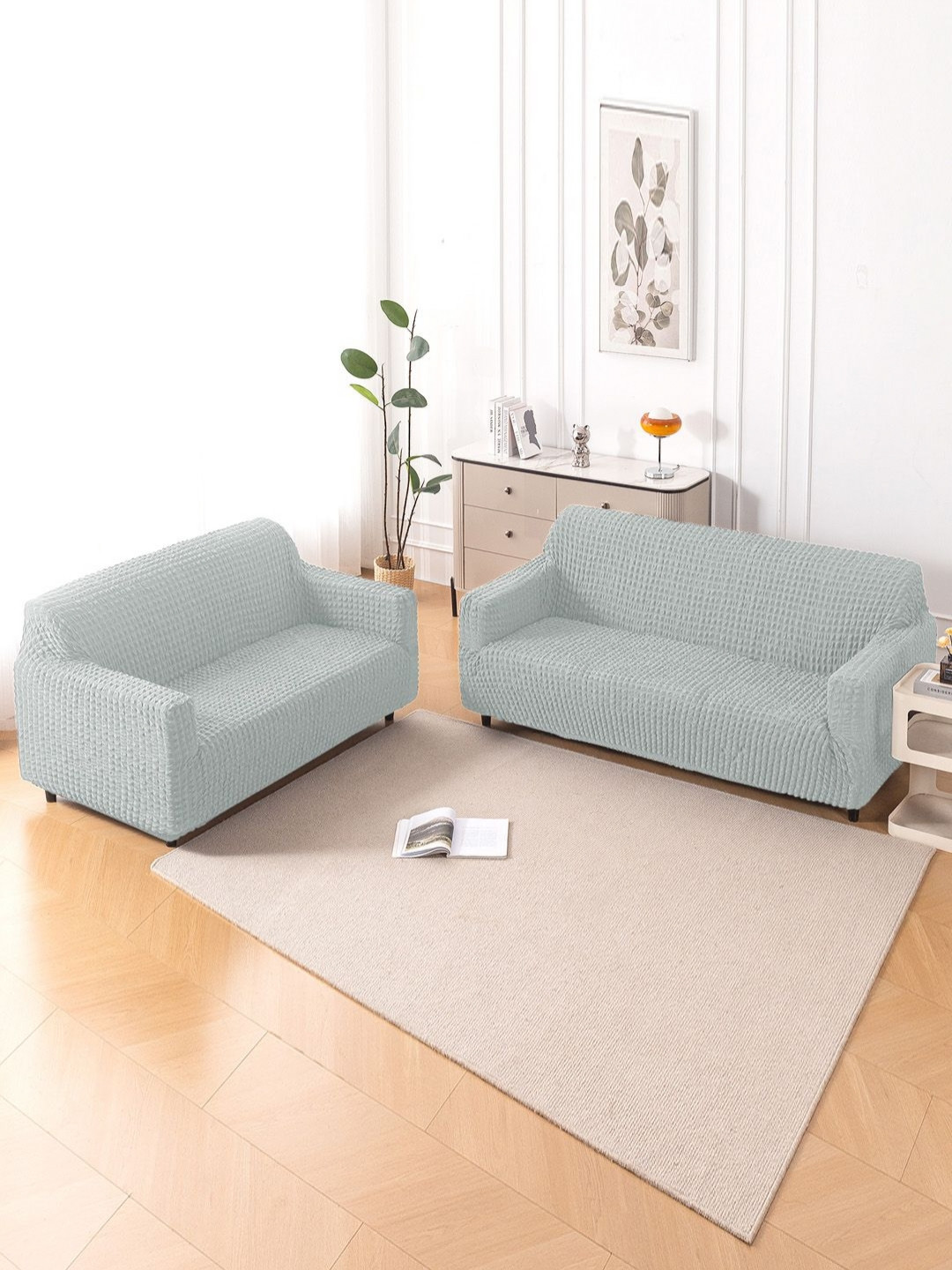 HOKIPO Aria Nova Light Grey 2 Pcs 280 GSM 3 Seater and 2 Seater Fully Covered Sofa Covers