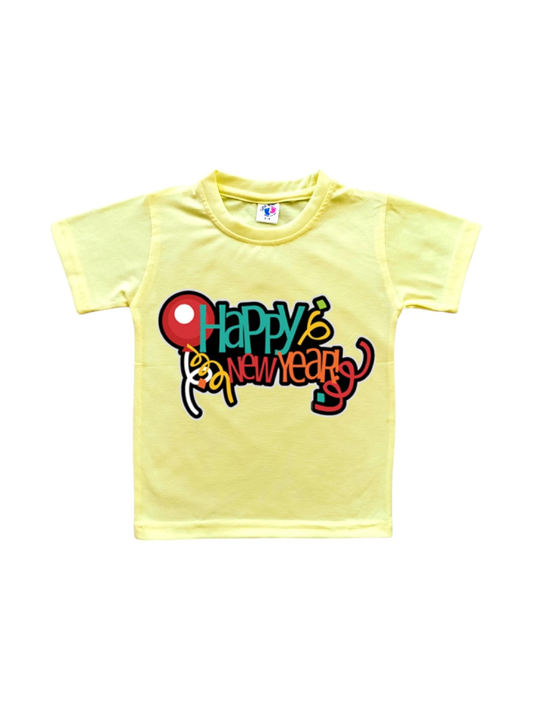 Cute Pals Kids Happy New Year Typography Printed Short Sleeves Cotton T-shirt