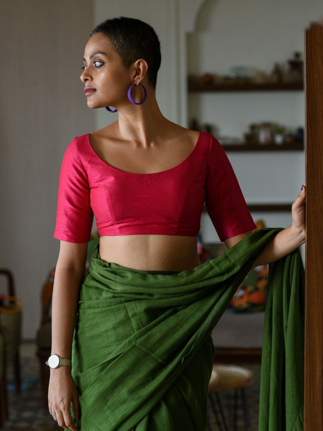 Suta Women Pink Artificial Silk Blouse