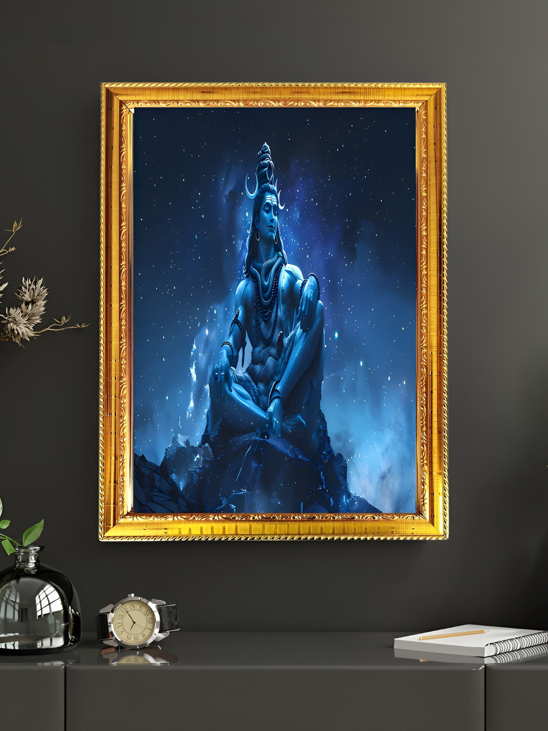 Blinkart Blue Printed Lord Siva Religious Wall Art