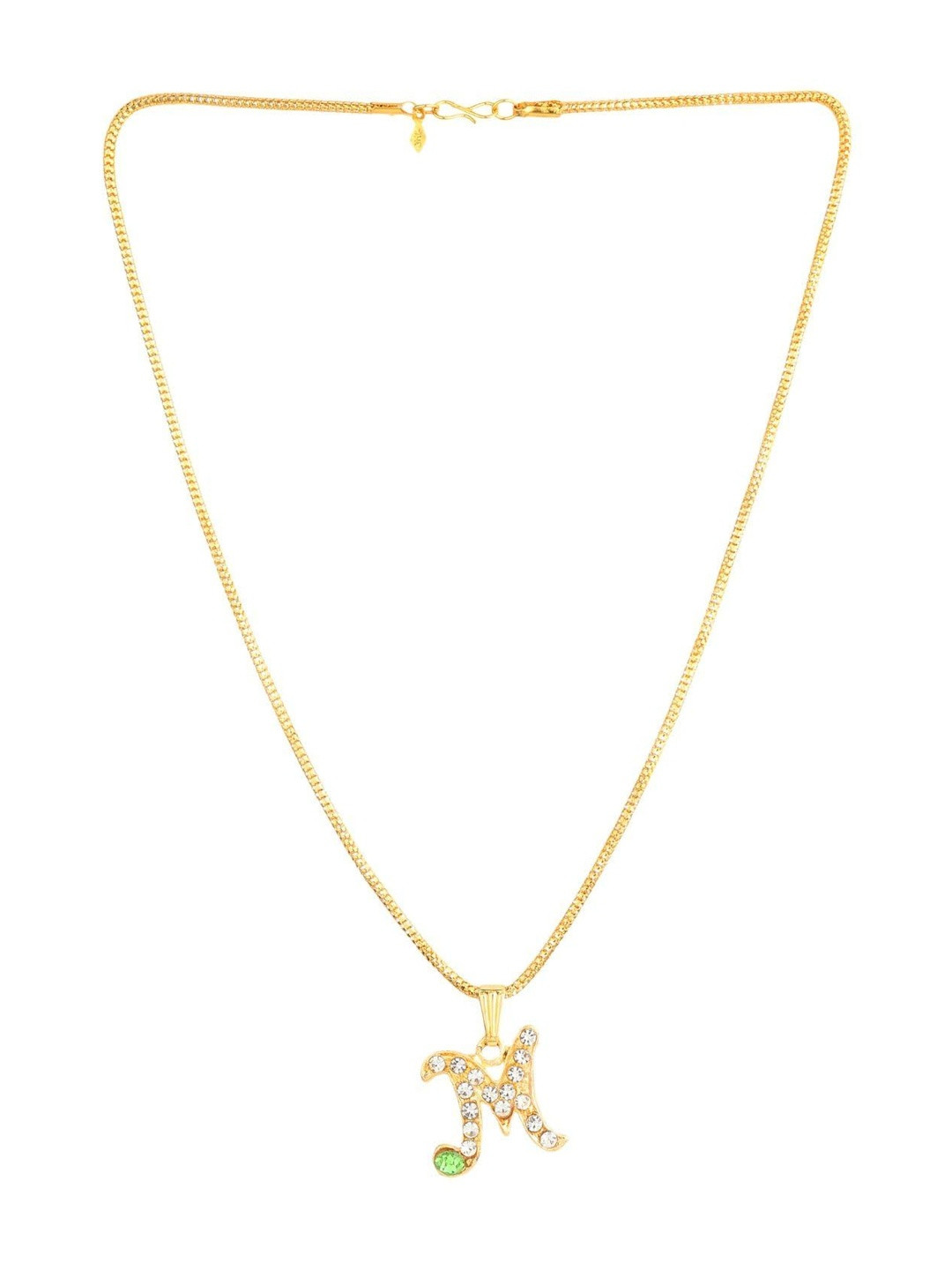 Rashifaashion Unisex Stainless Steel Artificial Stones Studded M Shaped Pendant & Chain