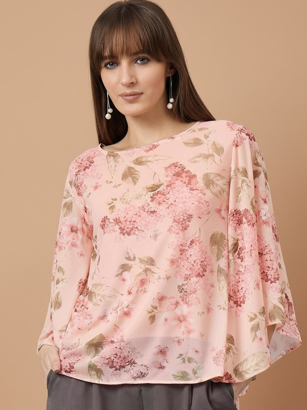 R.Code by The Roadster Life Co. Floral Printed Batwing Sleeve Cotton Top
