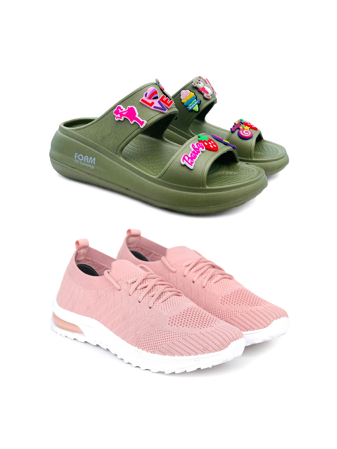 FABBMATE Women Pack Of 2 Woven Design Sneakers With Sliders