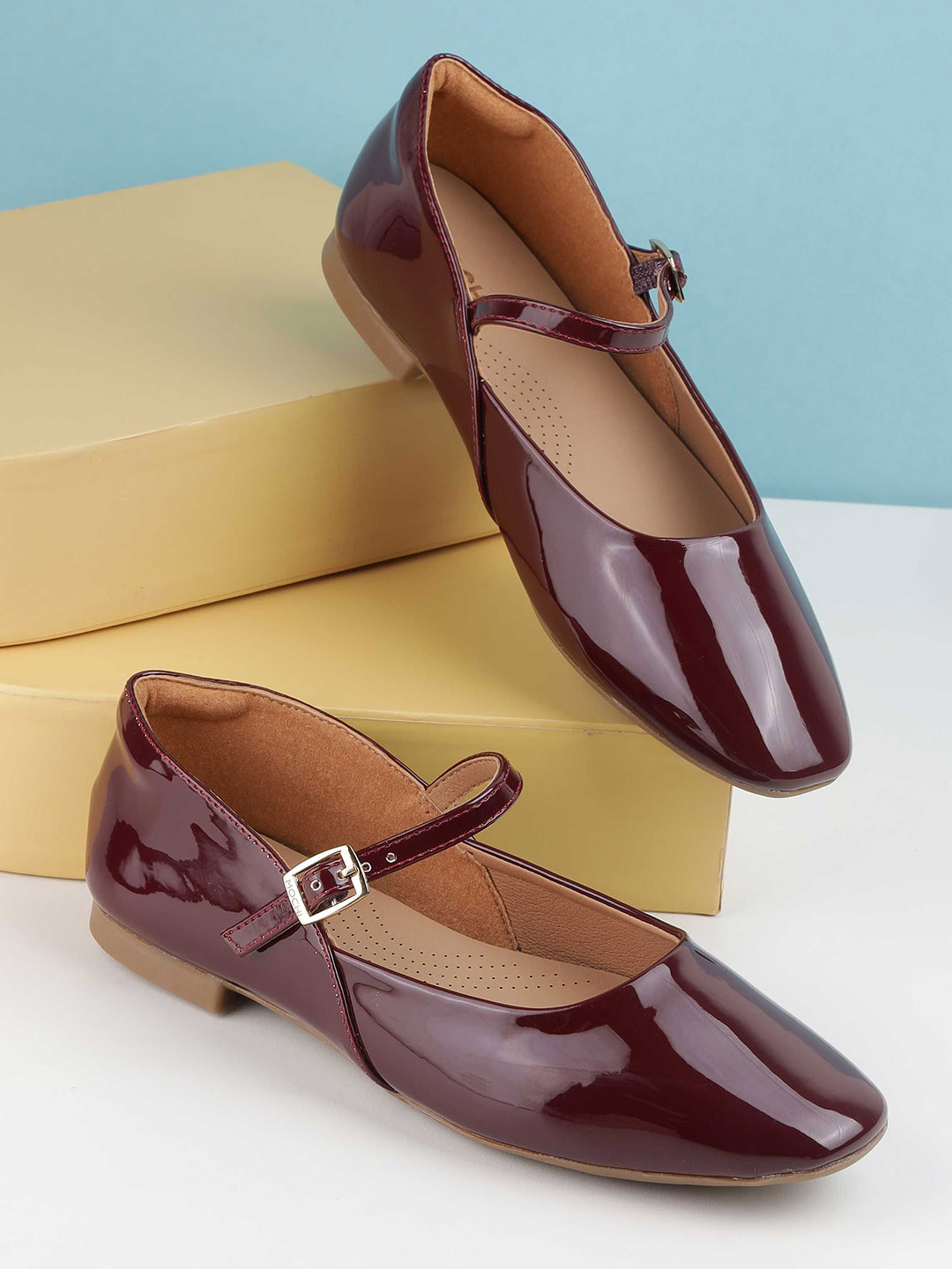 Mochi Women Round Toe Buckle Ballerinas