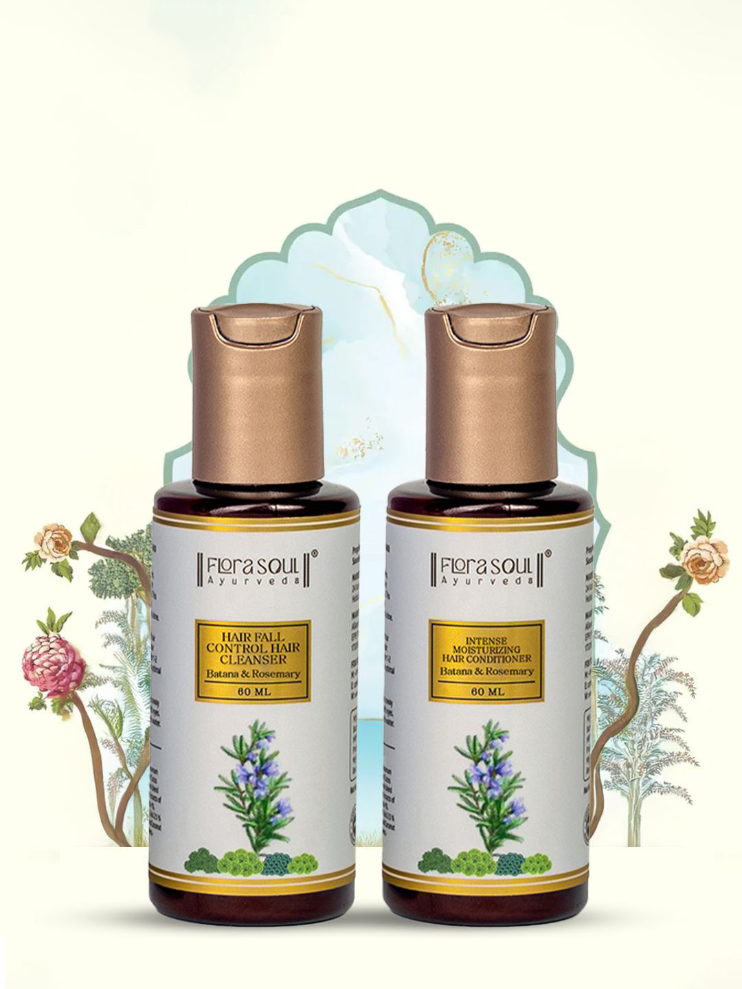 FloraSoul Set Of 2 Ayurveda Hair Fall Control Cleanser & Conditioner - 60 ml Each