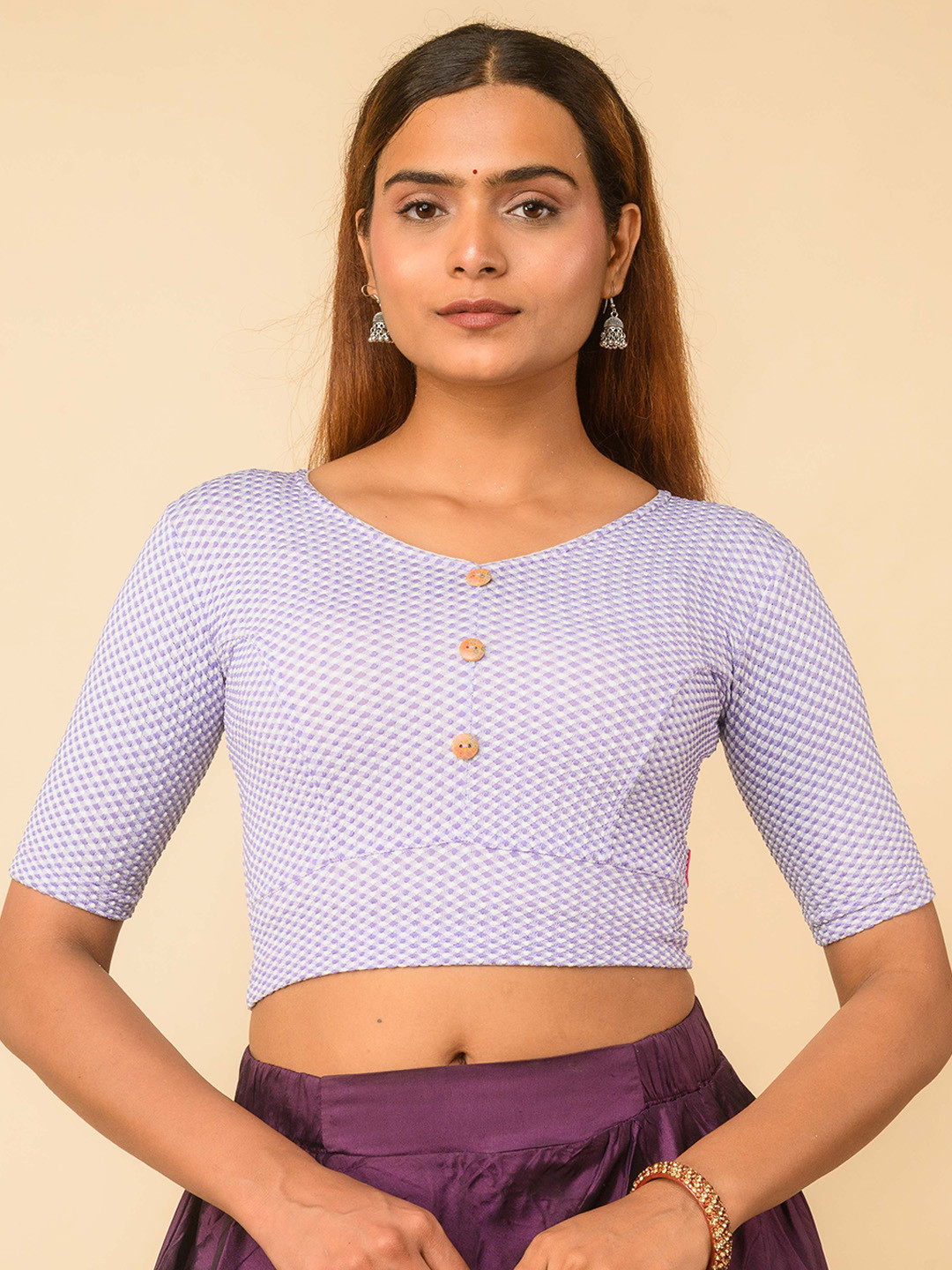Bindigasm's Advi Women Checked High Back Saree Blouse
