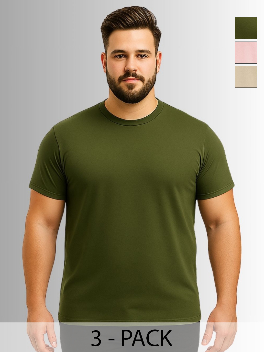 KART BLACK Men Pack of 3 Plus Size Solid Round Neck Cotton T-shirts