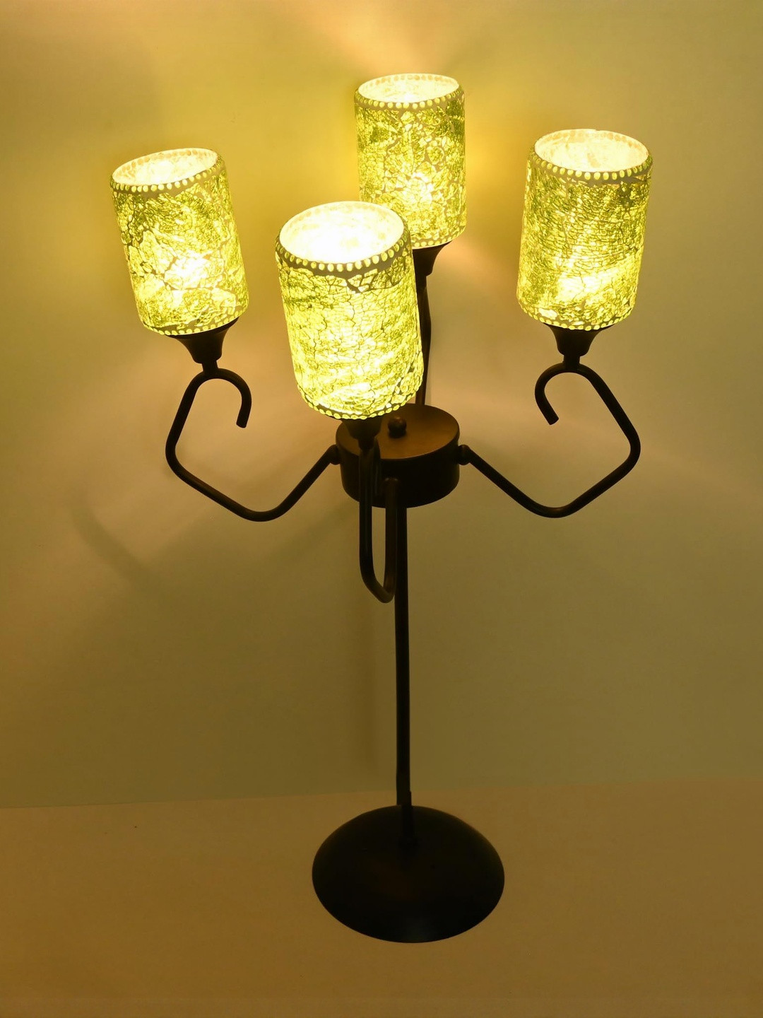 1ST TIME Green Metal Base Floor Lamp With 4 Hand-Decorated Glass Shades