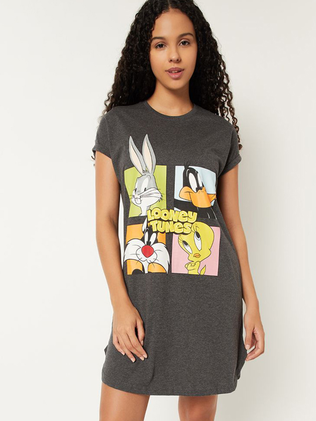 max ANTHRA MARL Women Graphic Printed Round Neck T - Shirt Nightdress