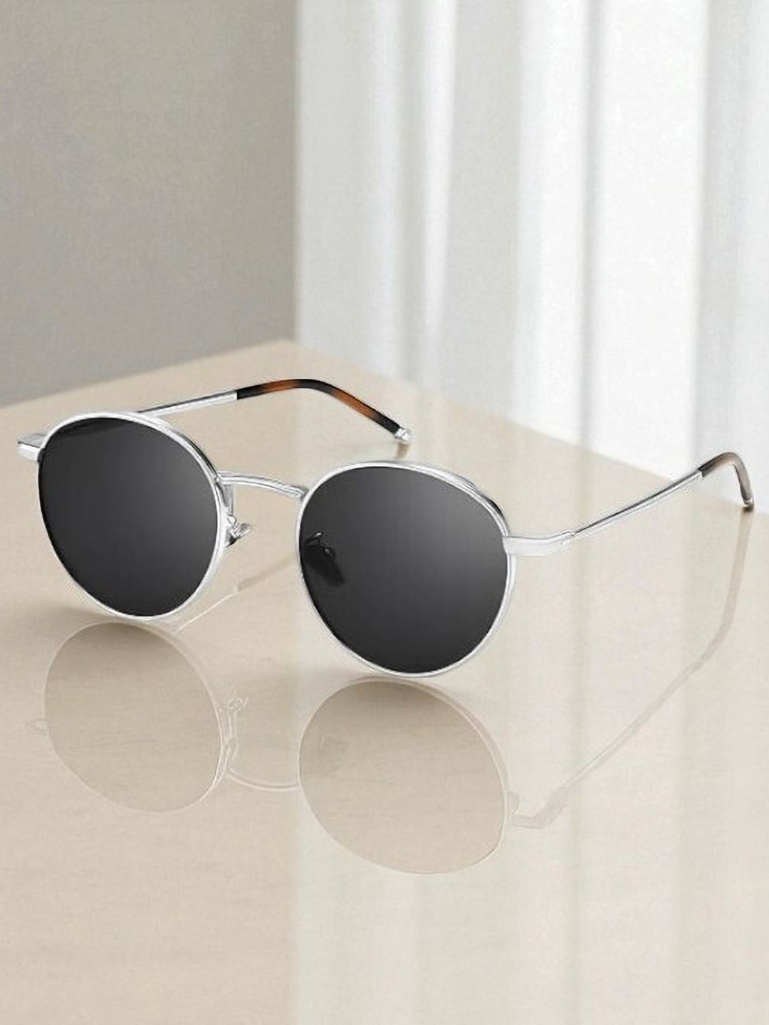 SPADEACES Unisex Round Sunglasses with UV Protected Lens SILVER BLACK PENTO-2