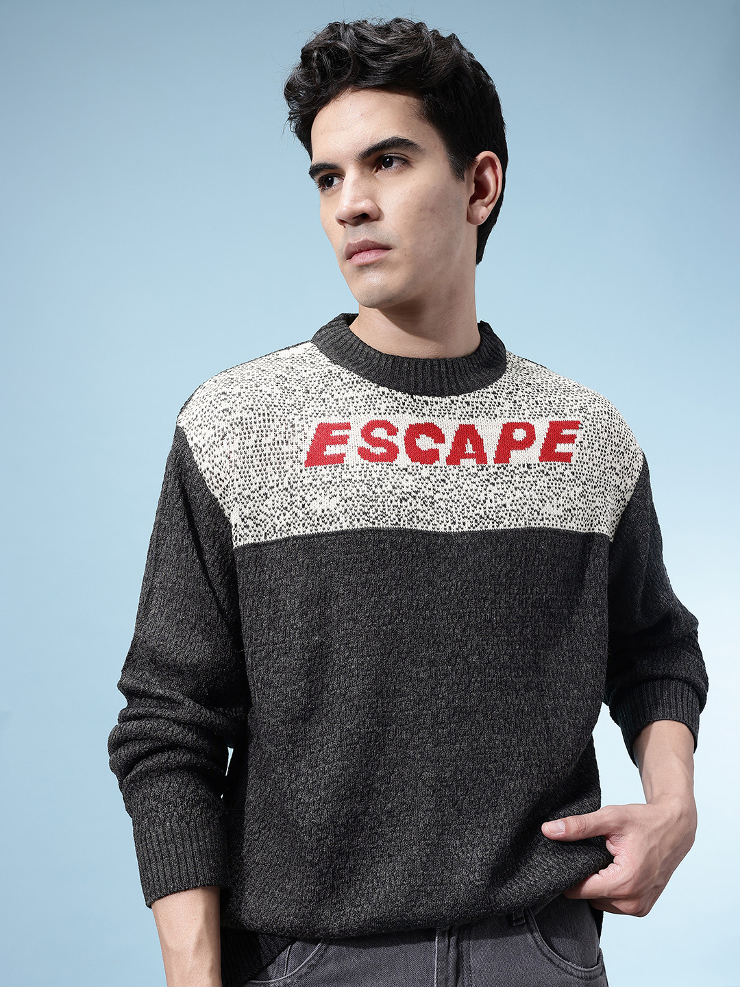 glitchez Colourblocked Typography Pattern Sweater