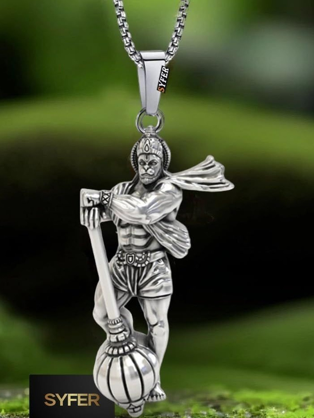 Rashifaashion Unisex Stainless Steel Lord Hanuman Ji Shaped Oxidised Pendant With Chain