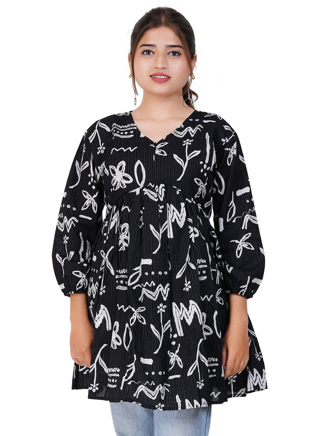 Modest Materna Women Abstract Printed Gathered or Pleated Cotton Maternity A-Line Dress