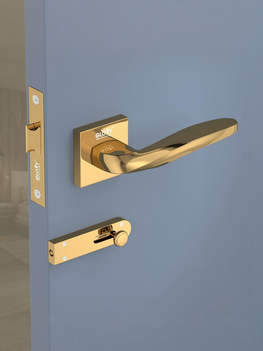 GLOXY Gold Finish Mortise Keyless Door Latch Lock With Handle