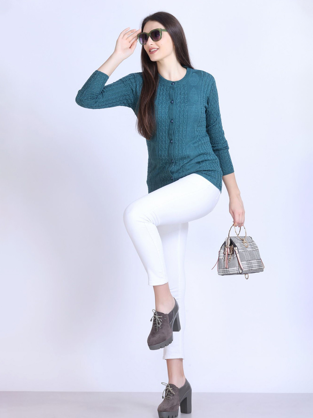 Winter Wonders Women Round Neck Full Sleeve Cable Knit Cardigan Sweater