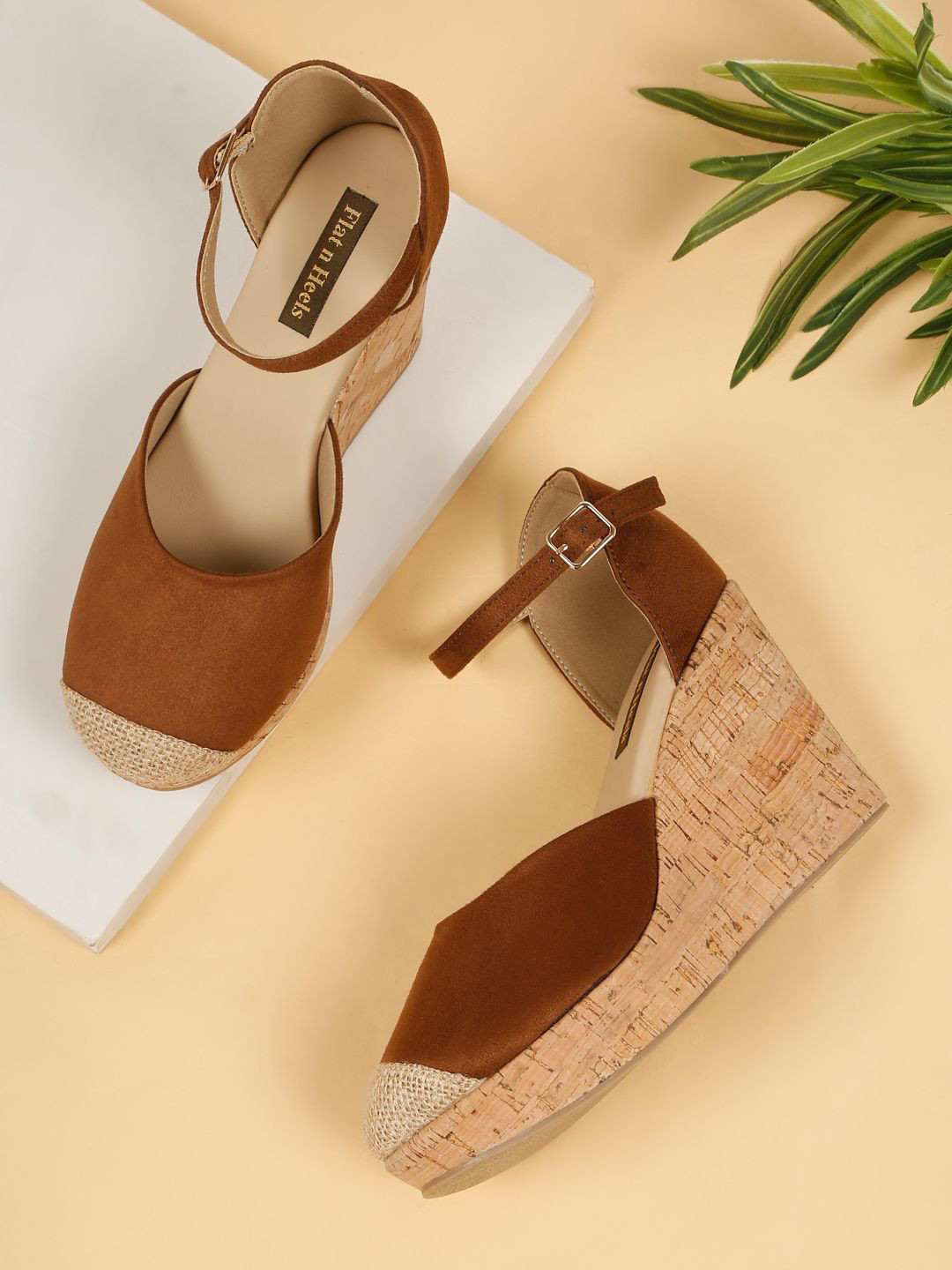 Flat n Heels 4 inches Suede Wedge Sandals Heel with Buckles