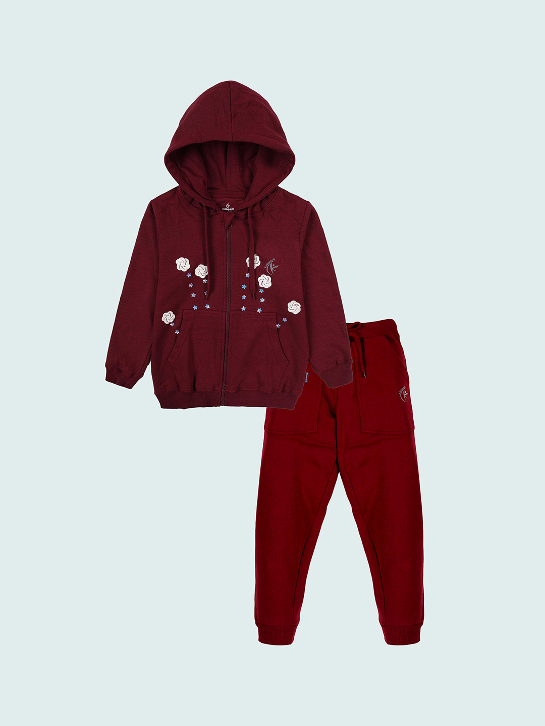 KiddoPanti Girls Floral Embellished Hooded Tracksuit