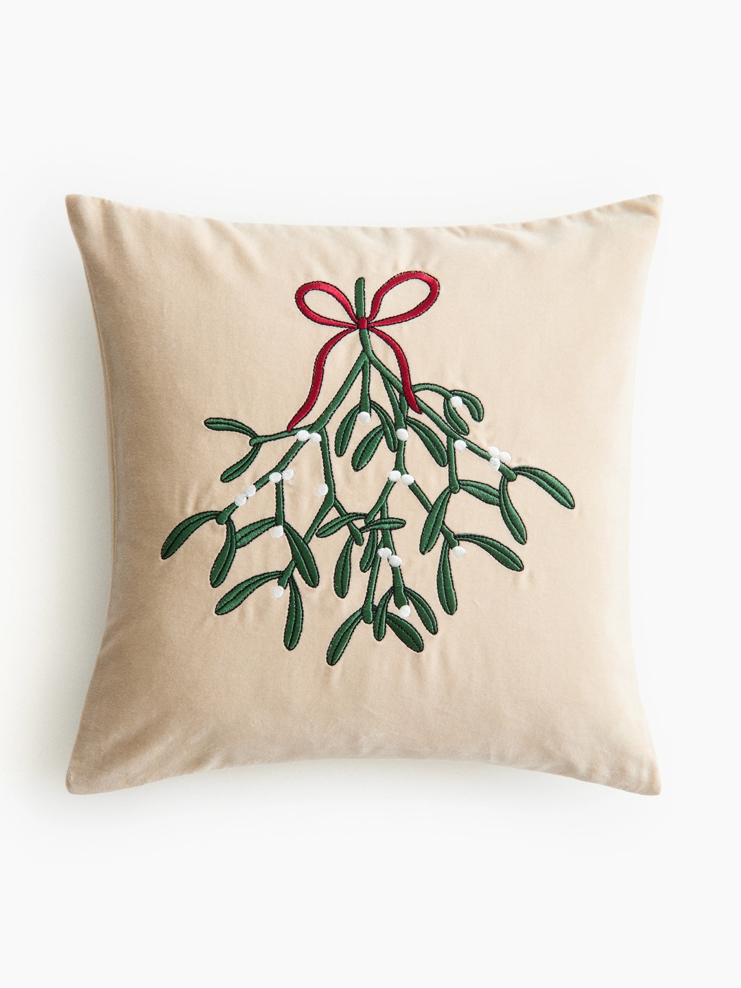 H&M Beige And Green Pure Cotton Velvet Cushion Cover