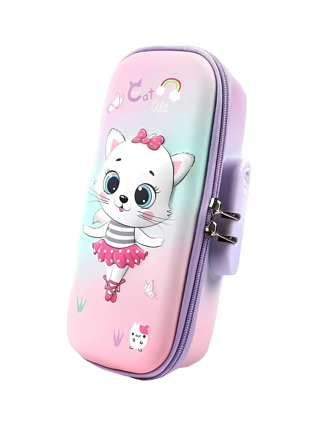 Sweet Life Purple 3D Pencil Case Large Capacity Organizer With Lock