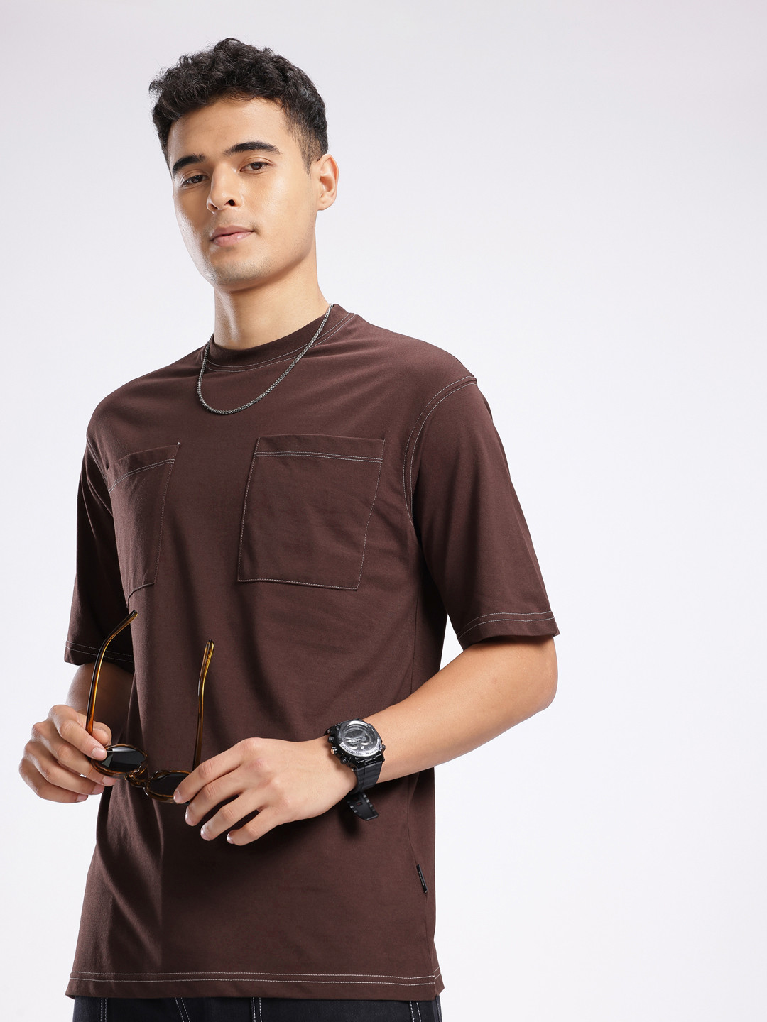 glitchez Relaxed Fit Contrast Stitch T-shirt