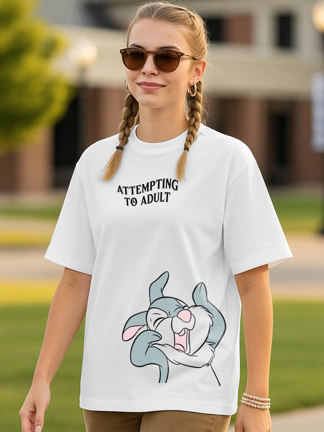 Bewakoof Women White Printed Cotton  Oversized T-shirt