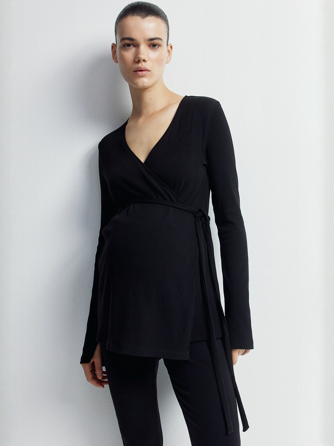 H&M Mama Ribbed Wrap Top