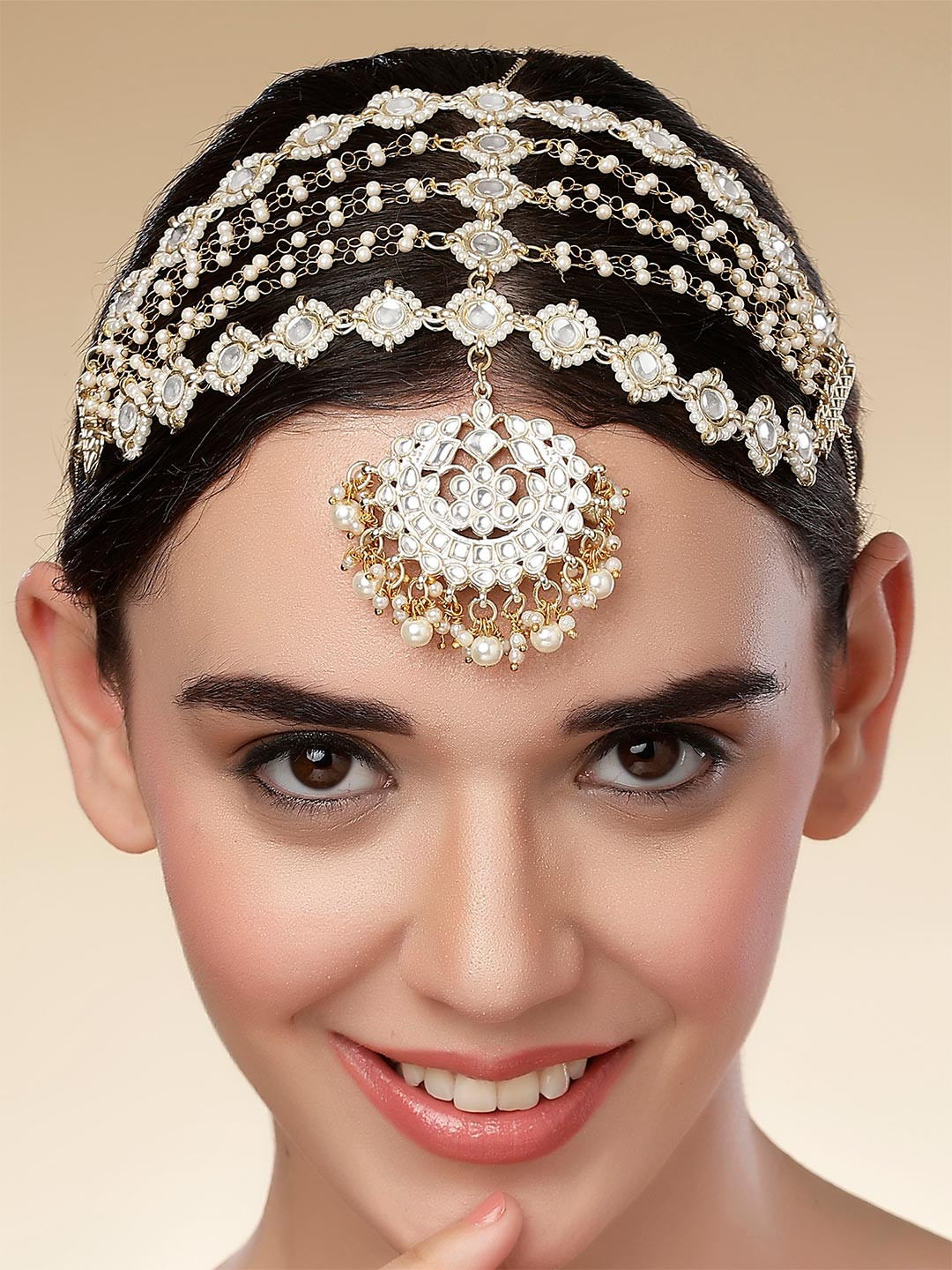 KARATCART Gold Plated Kundan studded Matha Patti