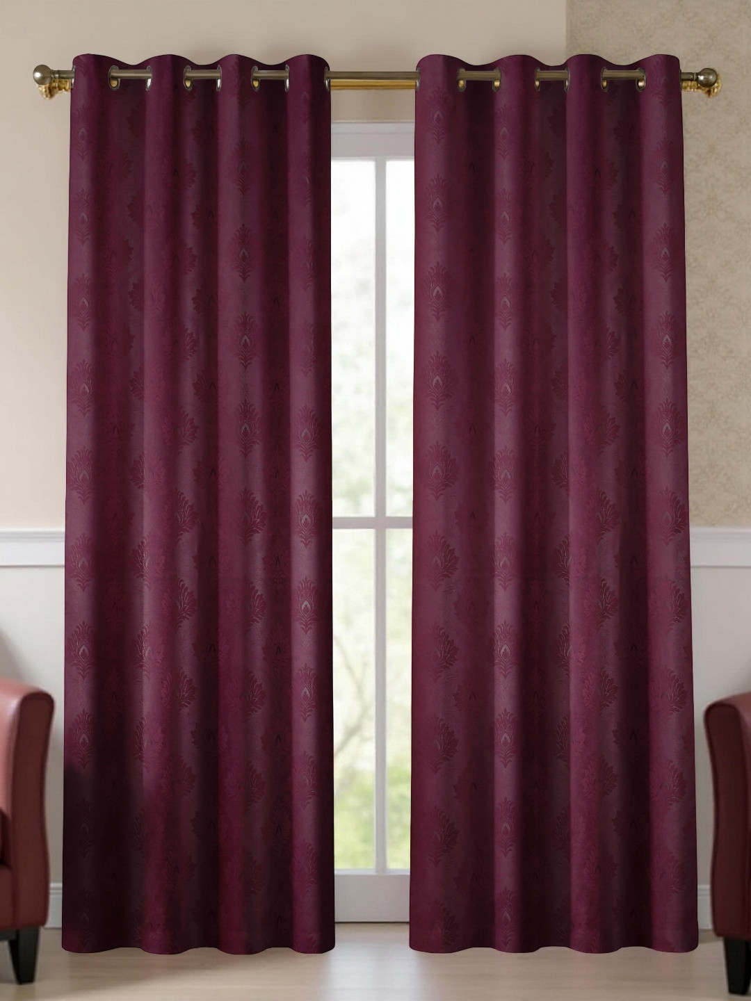 Aura Regal Bloom Violet 2 Pieces Self Design Black Out Door Curtains