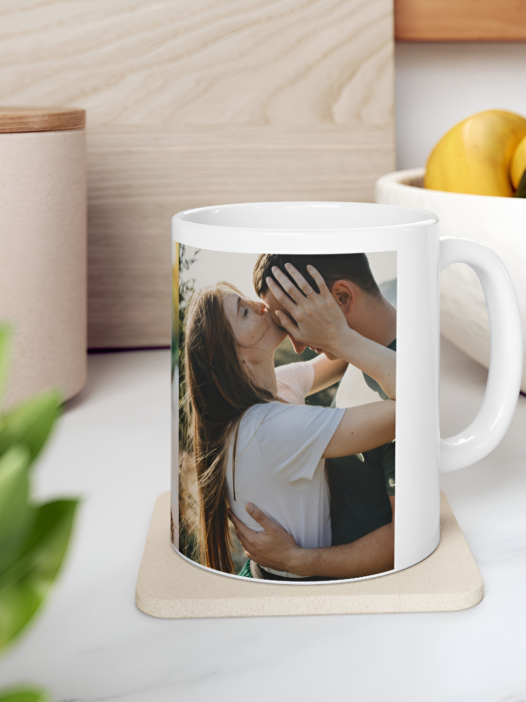 LAACO White & Brown Printed Ceramic Glossy Mug - 350 ml