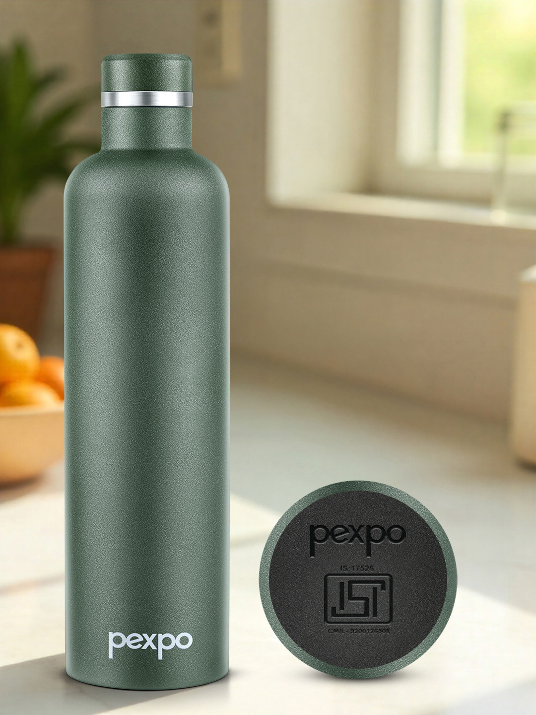 Pexpo Oreo Green Solid Stainless Steel Double Wall Vacuum Flask - 1L