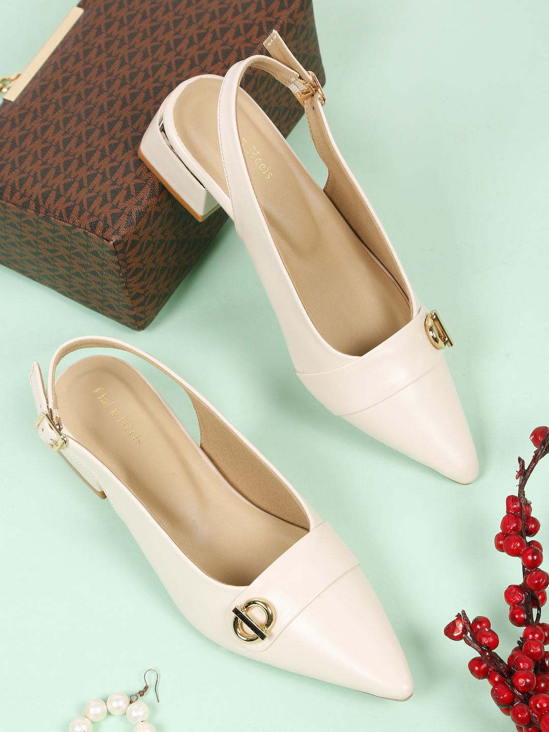 Flat n Heels Women Solid Pointed Toe Block Heel Pumps with Buckles