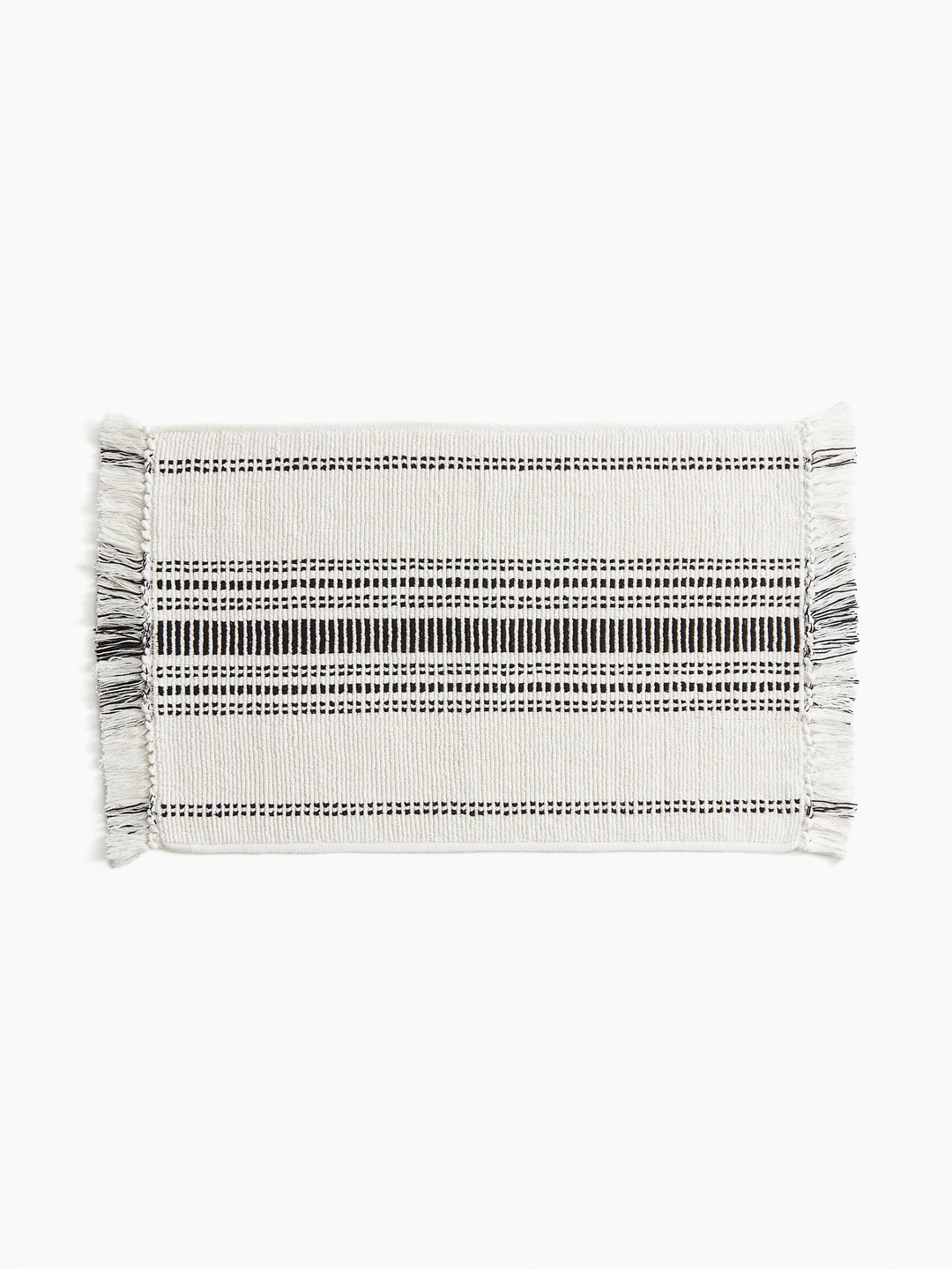 H&M White Fringed Cotton Bath Mat